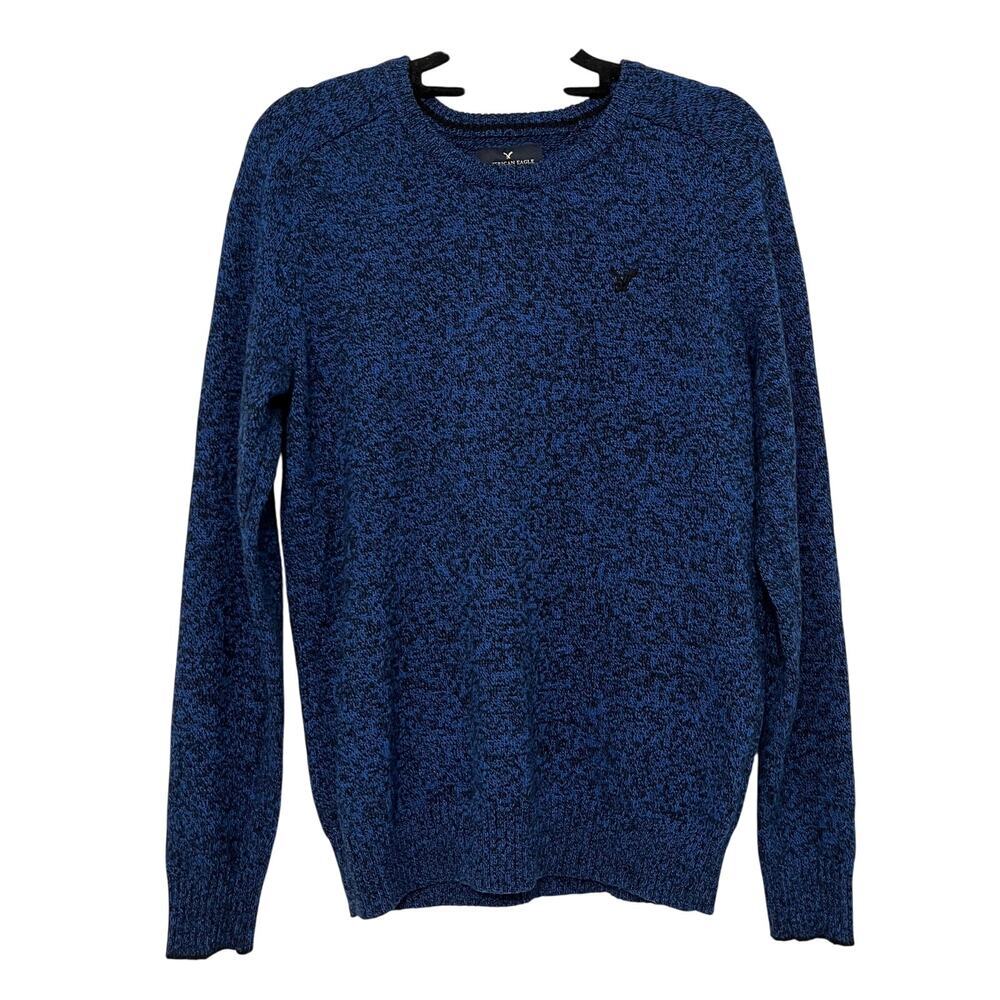 American‎ Eagle Mens Classic Fit Marled Wool Sweater Blue Black Size Small Y2K
